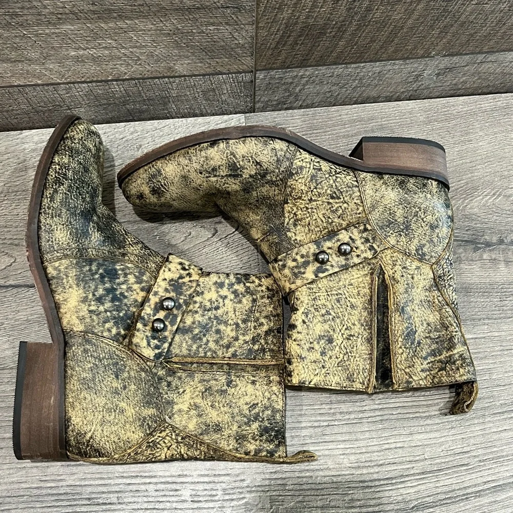 Spirit Lucchese Short boots Olivia crackled brown Black leather Moto Western 7.5 - Picture 9 of 9